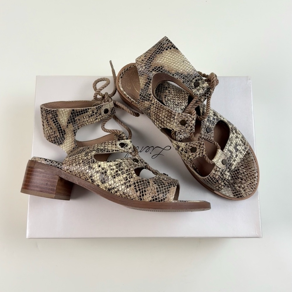 Anthropologie Seychelles leather snake print lace up sandals